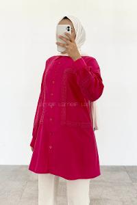 Fuchsia Shirt Collar Long Arm Cotton Unprinted Shirt
