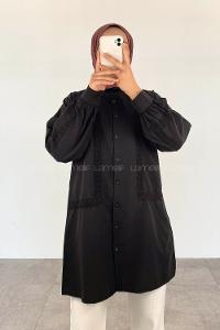 Black Shirt Collar Long Arm Cotton Unprinted Shirt