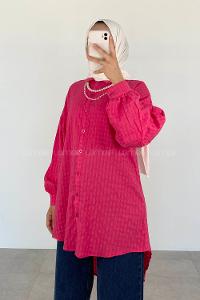 Fuchsia Shirt Collar Long Arm Cotton Unprinted Shirt