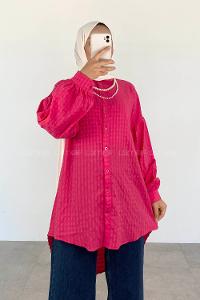 Fuchsia Shirt Collar Long Arm Cotton Unprinted Shirt