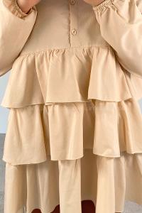 Beige Mandarin Collar Cotton Unprinted Tunic