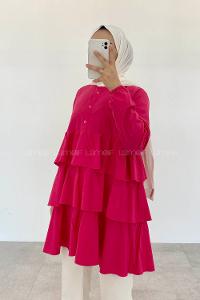 Pink Mandarin Collar Cotton Unprinted Tunic