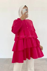Pink Mandarin Collar Cotton Unprinted Tunic