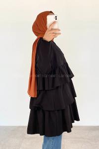 Black Mandarin Collar Cotton Unprinted Tunic