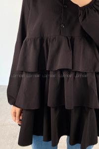 Black Mandarin Collar Cotton Unprinted Tunic