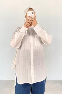 White Shirt Collar Long Arm Cotton Unprinted Shirt