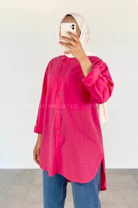 Fuchsia Shirt Collar Long Arm Cotton Unprinted Shirt