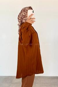 Brown Shirt Collar Long Arm Cotton Unprinted Shirt