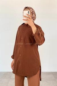 Brown Shirt Collar Long Arm Cotton Unprinted Shirt