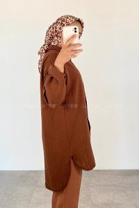 Brown Shirt Collar Long Arm Cotton Unprinted Shirt