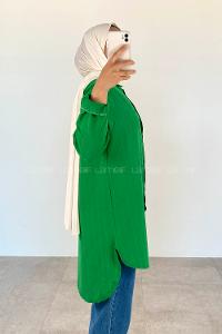 Green Shirt Collar Long Arm Cotton Unprinted Shirt