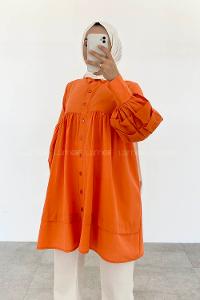 Orange Shirt Collar Long Arm Viscose Fabric Printed Shirt