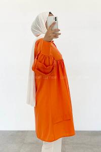 Orange Shirt Collar Long Arm Viscose Fabric Printed Shirt