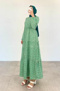 Green Medium Crew Neck Cotton Fabric Unprinted Dresess