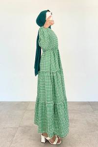 Green Medium Crew Neck Cotton Fabric Unprinted Dresess