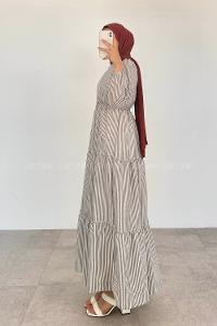 Grey-white Crew Neck Cotton Printed Dresess