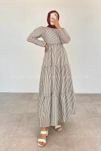 Grey-white Crew Neck Cotton Printed Dresess