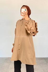Beige Shirt Collar Long Arm Cotton Unprinted Shirt