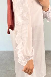 White Shirt Collar Long Arm Cotton Unprinted Shirt