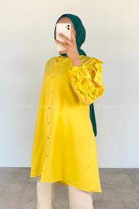 Yellow Shirt Collar Long Arm Cotton Unprinted Shirt