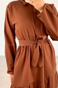 Brown Medium Crew Neck Cotton Fabric Unprinted Dresess