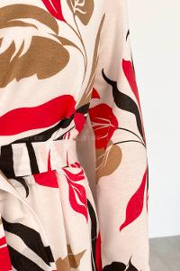 Red Crew Neck Viscose Fabric Printed Dresess