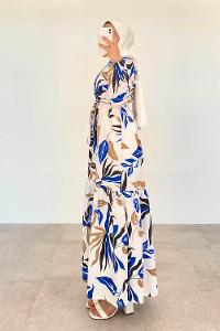 Blue Crew Neck Viscose Fabric Printed Dresess