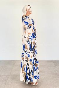 Blue Crew Neck Viscose Fabric Printed Dresess