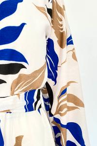 Blue Crew Neck Viscose Fabric Printed Dresess