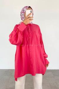 Fuchsia Shirt Collar Long Arm Cotton Printed Shirt