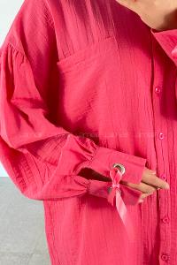 Fuchsia Shirt Collar Long Arm Cotton Printed Shirt