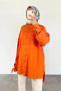 Orange Shirt Collar Long Arm Cotton Printed Shirt