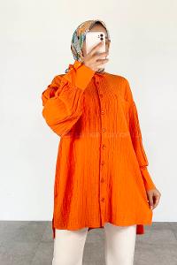 Orange Shirt Collar Long Arm Cotton Printed Shirt