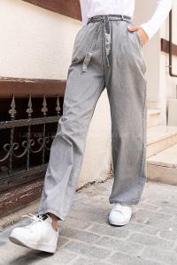 Gray Cotton High Waist Comfortable Pants