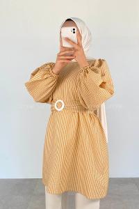 Ocher Medium Crew Neck Cotton Unprinted Tunic