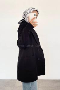 Black V Neck Long Arm Viscose Fabric Jacket