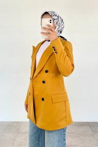 Ocher Shirt Collar Long Arm Cotton Fabric Jacket