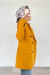 Ocher Shirt Collar Long Arm Cotton Fabric Jacket