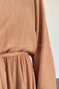 Beige Crew Neck Cotton Fabric Unprinted Tunic