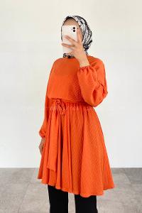 Orange Crew Neck Cotton Fabric Unprinted Tunic