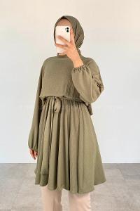 Green Crew Neck Cotton Fabric Unprinted Tunic