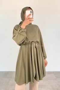 Green Crew Neck Cotton Fabric Unprinted Tunic