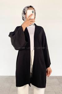 Black Half Arm Arm Belted Ayrobin Straight Kimono