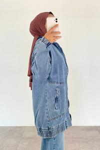 Ice Blue Shirt Collar Long Arm Denim Denim Jacket