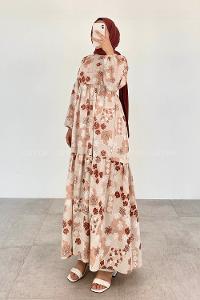 Powder Crew Neck Linen Printed Dresess