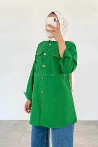 Green-1 Shirt Collar Bat Sleeve Arm Cotton Unprinted Shirt