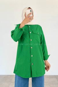 Green-1 Shirt Collar Bat Sleeve Arm Cotton Unprinted Shirt
