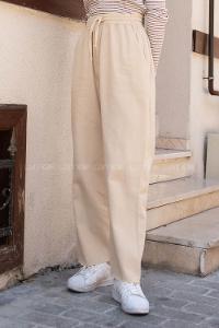 Beige Gabardin High Waist Comfortable Pants
