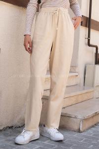 Beige Gabardin High Waist Comfortable Pants
