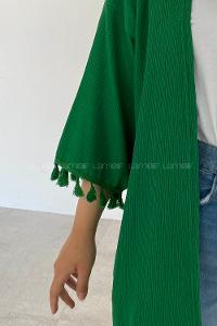 Green Bat Sleeve Arm Without Accessories Cotton Fabric Striped Kimono